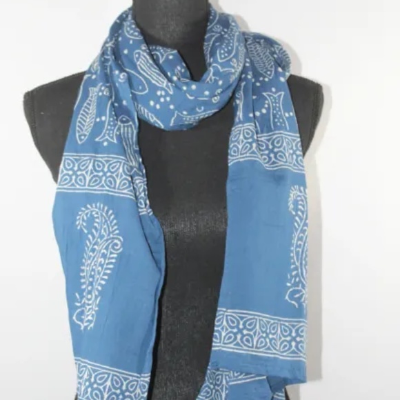 Indigo Cotton Fish Print Sarong, 22 x 69 inches - Picture 1 of 3